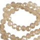 Faceted glass beads 8x6mm disc Latte beige-pearl shine coating